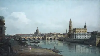 Dresden seen from the Right Bank of the Elbe, beneath the Augusts Bridge, Bernardo Bellotto
