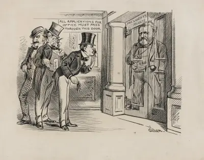 Caricature of President Grant controlling patronage von Bernhard Gillam