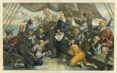 Columbus Cleveland and his mutinous crew – ‘This ship shall not turn back!’ von Bernhard Gillam