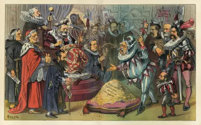 Puck’s plan to relieve the country of two embarrassments – give Grant the surplus, and let him spend it on a little court of his own von Bernhard Gillam