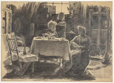 Eftermiddagste i kunstnerens atelier av Bertha Wegmann