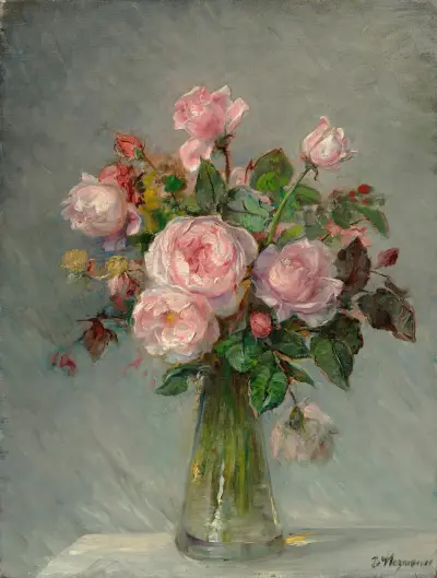 Roses in a glass vase av Bertha Wegmann