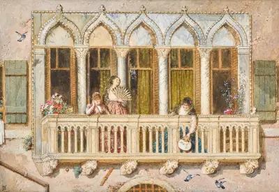 A balcony on the grand canal, Venice av Myles Birket Foster