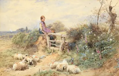 Minding sheep av Myles Birket Foster