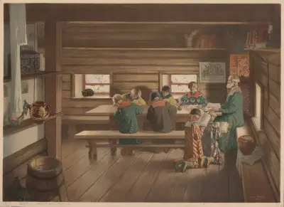 School in Moscow Russia av Boris Kustodiev