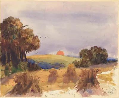 A Cornfield at Sunset av Hercules Brabazon Brabazon