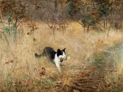 Katt jagar fåglar av Bruno Liljefors