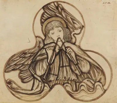 Ängel som spelar pipa av Sir Edward Coley Burne-Jones