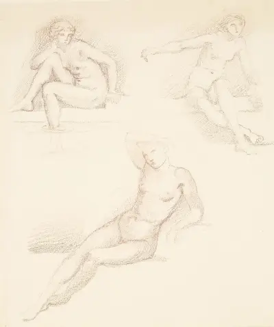 Female Nude – Three Studies of a seated Girl av Sir Edward Coley Burne-Jones