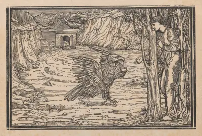 Psyche helped by Jove’s eagle av Sir Edward Coley Burne-Jones
