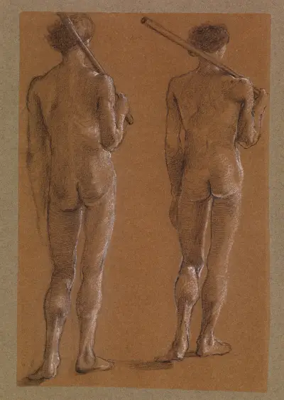 St George Series – Male Nude – Studies of two Soldiers for ‘The Princess led to the Dragon’ av Sir Edward Coley Burne-Jones