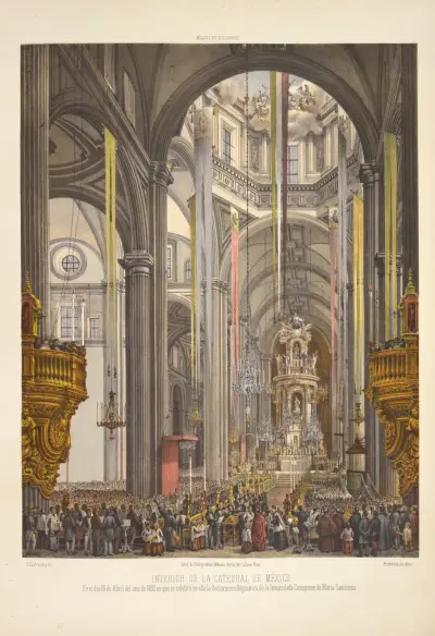 Interior de la Catedral de México. En el dia 26 de Abril del año de 1855 en que se celebró en ella la Declaracion Dógmatica de la Inmaculada Concepcion de María Santisima. av C. Castro