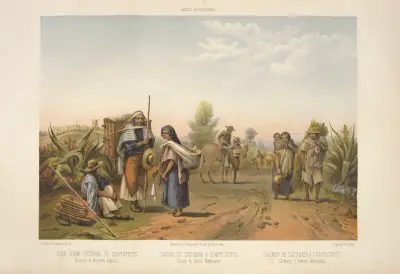 Road from Tacubaya to Chapultepec, dresses of Mexican Indians. av C. Castro