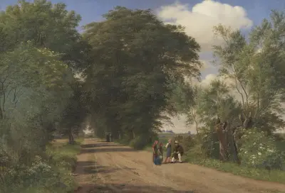 A Country Road near Vognserup Manor, Zealand. The Painter J.Th. Lundbye Sketching by the Roadside av P. C. Skovgaard