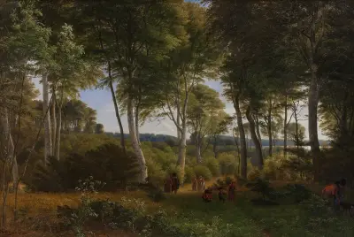 Delhoved Wald bei Skarre-See, Seeland. Nachmittagslicht von P. C. Skovgaard