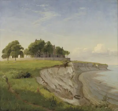 Højerup Kirche auf den Kreidefelsen von Stevns, Seeland von P. C. Skovgaard