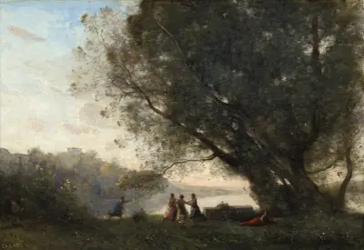 Dance under the Trees at the Edge of the Lake av Jean-Baptiste-Camille Corot
