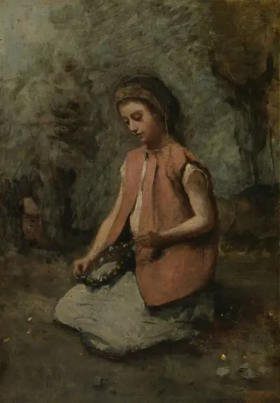 Mädchen, einen Kranz bindend von Jean-Baptiste-Camille Corot