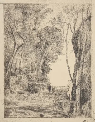 Le petit berger (The little shepherd) av Jean-Baptiste-Camille Corot