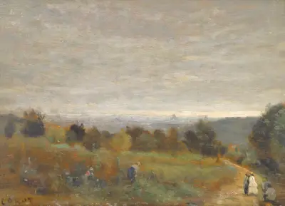Les Hauteurs De Sèvres, Paris en Arriere-Plan av Jean-Baptiste-Camille Corot