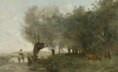 Les Saules À La Pointe De L’ile av Jean-Baptiste-Camille Corot