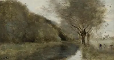 Près Gisors; Saulaie Et Rivière, Effet Du Matin av Jean-Baptiste-Camille Corot