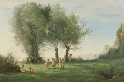 Ronde D’amours; Lever Du Soleil av Jean-Baptiste-Camille Corot