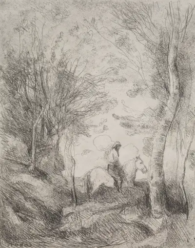 The Great Cavalier in the Wood av Jean-Baptiste-Camille Corot