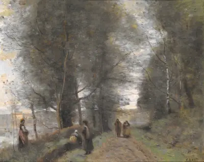 Ville d’Avray, Woodland Path Bordering the Pond av Jean-Baptiste-Camille Corot