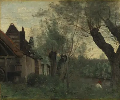 Willows and Farmhouse at Sainte-Catherine-lès-Arras av Jean-Baptiste-Camille Corot