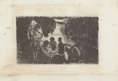 Baigneuses au bord d’un étang av Camille Pissarro