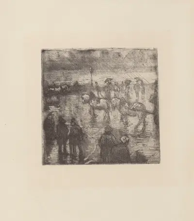 Regen auf der Place de la République, Rouen von Camille Pissarro