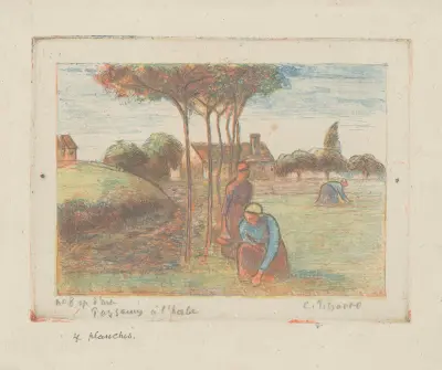 Paysannes à l’herbe av Camille Pissarro