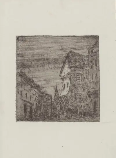 Alte Straße in Rouen, rue Malpalue, 1883 – Nr. 2 von Camille Pissarro