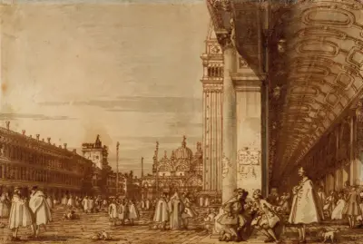 Piazza San Marco from the Southwest Corner, with the Procuratie Nuove on the Right av Canaletto