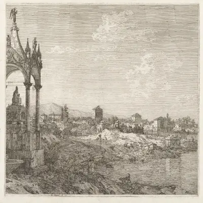 View of a Town with a Bishop’s Tomb av Canaletto