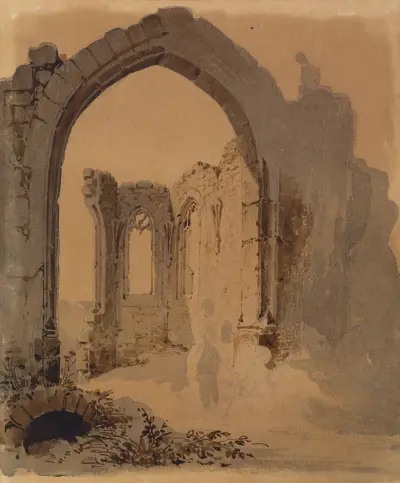 Gotische Kirchenruine mit zwei Frauen av Carl Blechen