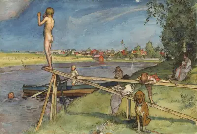 En trevlig badplats av Carl Larsson