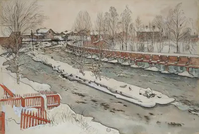 Timmerrännan. Vinterscen av Carl Larsson