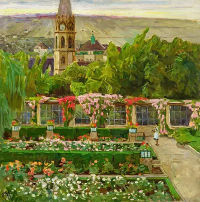 Blick in den Garten der Villa Ast (View of the garden of the Villa Ast) av Carl Moll