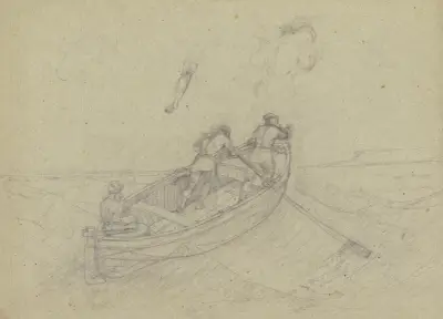 Boot bei Capri mit drei Fischern bemannt av Carl Morgenstern