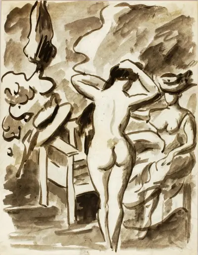 Two Female Figures in Garden av Carl Newman