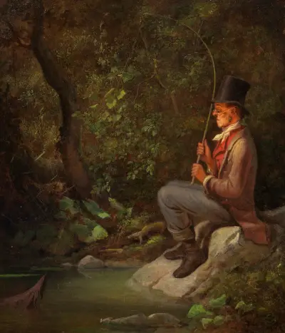 Wędkarz nad leśnym strumieniem, Carl Spitzweg