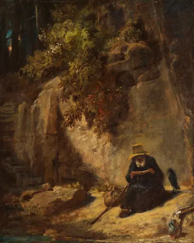 Czytający pustelnik z krukiem w wąwozie, Carl Spitzweg