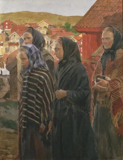 Fischerfrauen auf dem Weg von der Kirche von Carl Wilhelmson