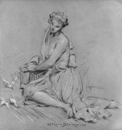 Seated Woman with Birds von James Carroll Beckwith