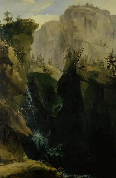 Canyon with Waterfall av Caspar Wolf