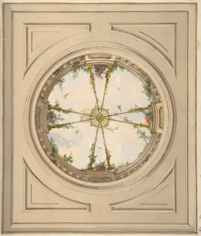 Design for a ceiling painted with clouds and trellis work av Jules-Edmond-Charles Lachaise