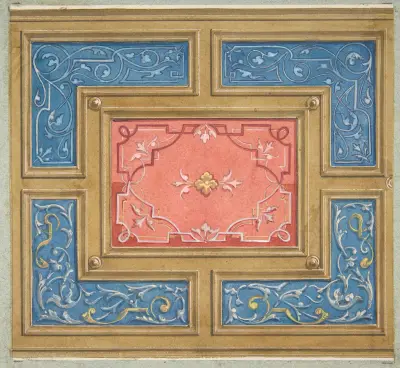 Design for a coffered ceiling with painted panels av Jules-Edmond-Charles Lachaise