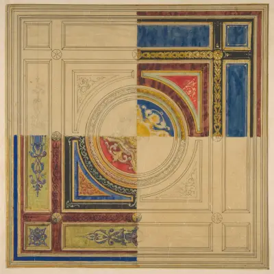 Design for a paneled ceiling with alternative decorations av Jules-Edmond-Charles Lachaise